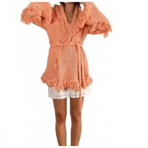 NEW MARIDRUNA tenderness cotton blend hand knit cardigan in peach